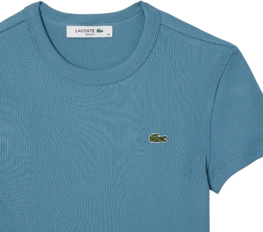 image:imageLacoste Womens Slim Fit Ribbed Cotton TshirtDusty Blue