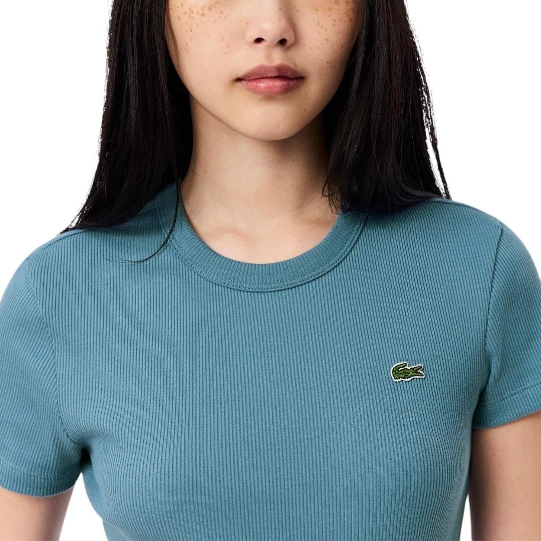 image:imageLacoste Womens Slim Fit Ribbed Cotton TshirtDusty Blue