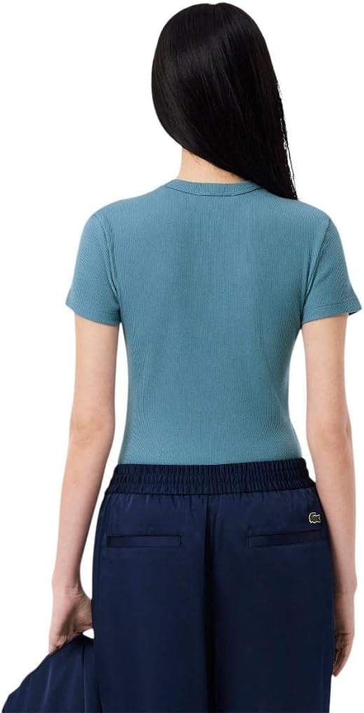 image:imageLacoste Womens Slim Fit Ribbed Cotton TshirtDusty Blue