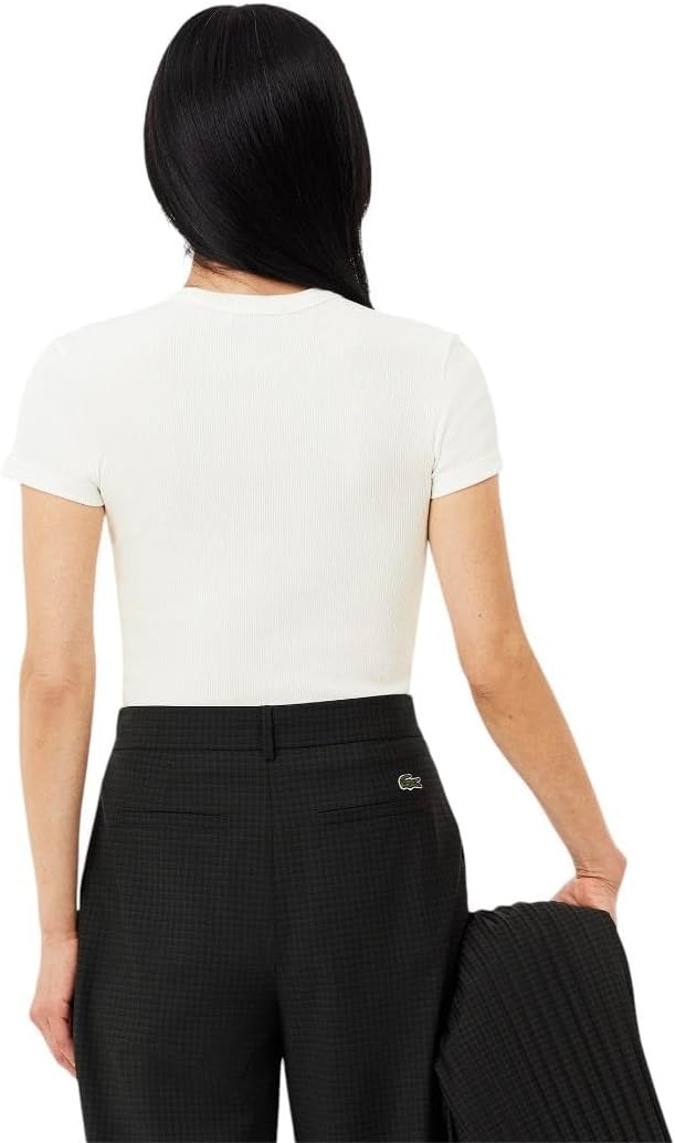 image:imageLacoste Womens Slim Fit Ribbed Cotton TshirtFlour