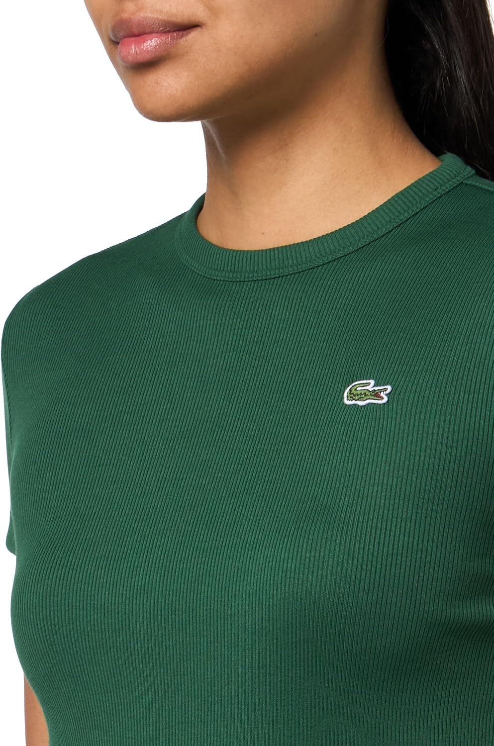 image:imageLacoste Womens Slim Fit Ribbed Cotton TshirtGreen