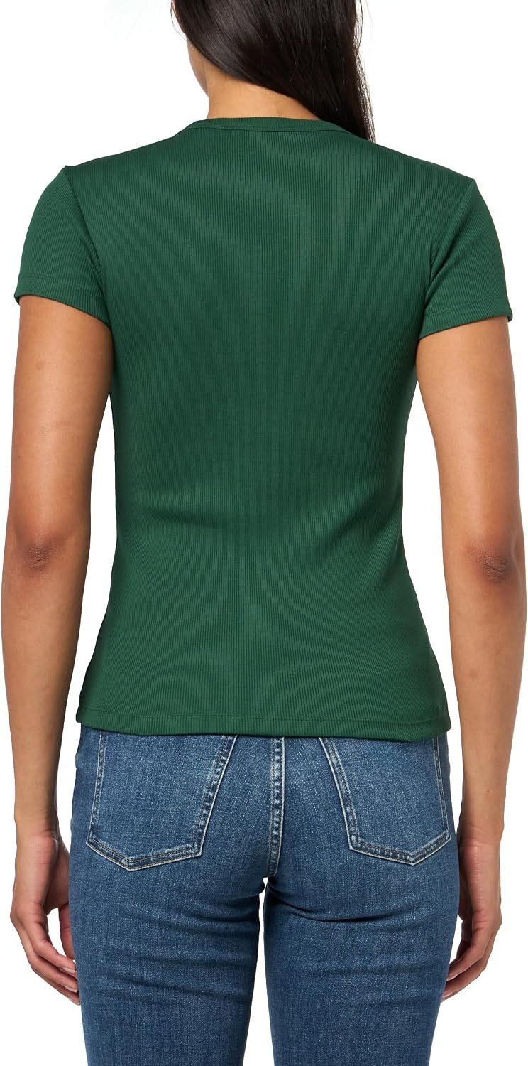 image:imageLacoste Womens Slim Fit Ribbed Cotton TshirtGreen