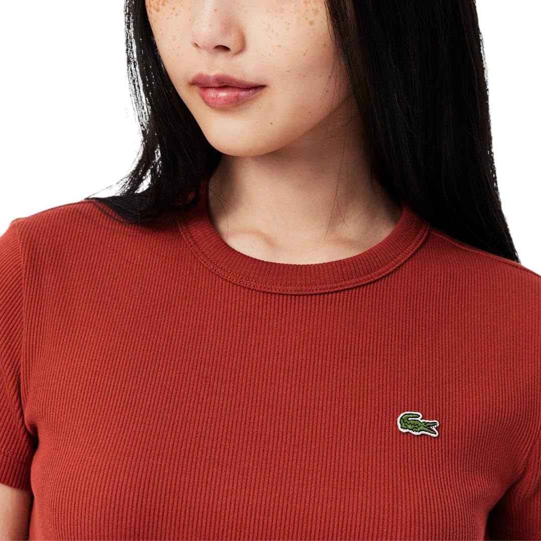 image:imageLacoste Womens Slim Fit Ribbed Cotton TshirtIberis Red