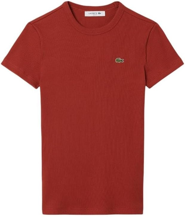 image:imageLacoste Womens Slim Fit Ribbed Cotton TshirtIberis Red