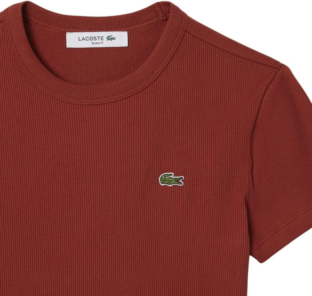 image:imageLacoste Womens Slim Fit Ribbed Cotton TshirtIberis Red