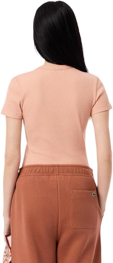 image:imageLacoste Womens Slim Fit Ribbed Cotton TshirtLatte