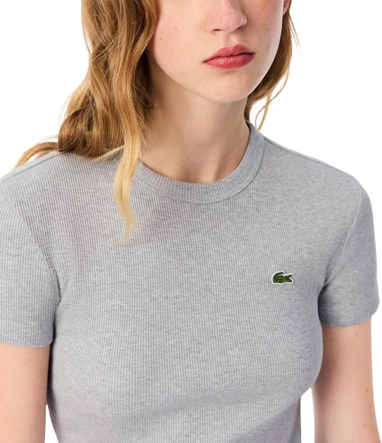 image:imageLacoste Womens Slim Fit Ribbed Cotton TshirtSilver Chine