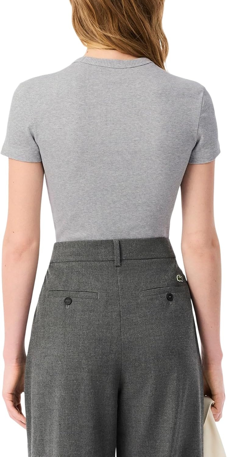 image:imageLacoste Womens Slim Fit Ribbed Cotton TshirtSilver Chine
