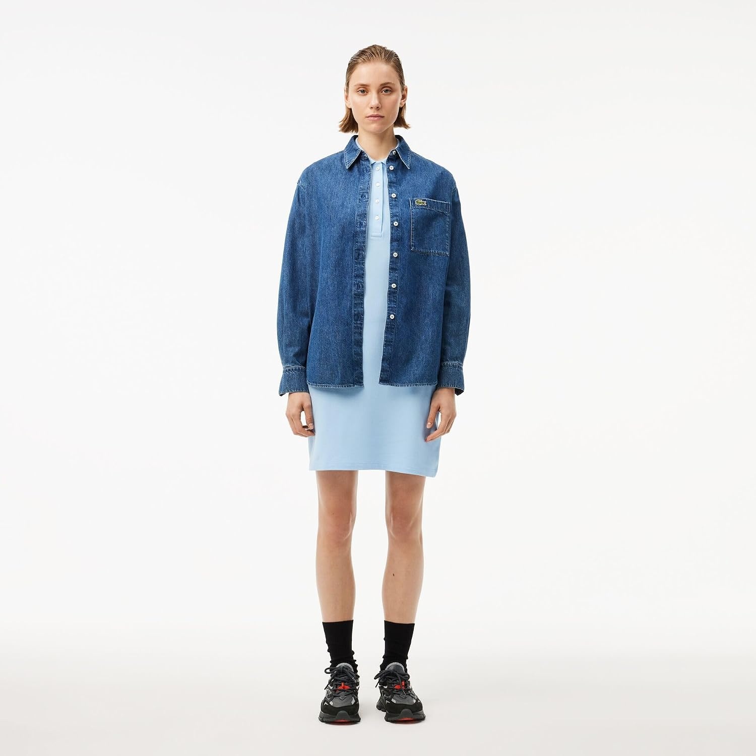 image:imageLacoste Womens Slim Fit Stretch Petit Piqu Polo DressClassic Blue