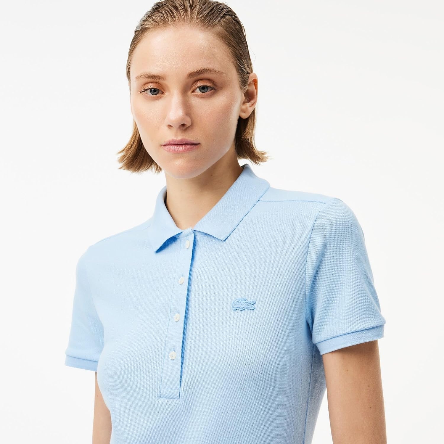image:imageLacoste Womens Slim Fit Stretch Petit Piqu Polo DressClassic Blue