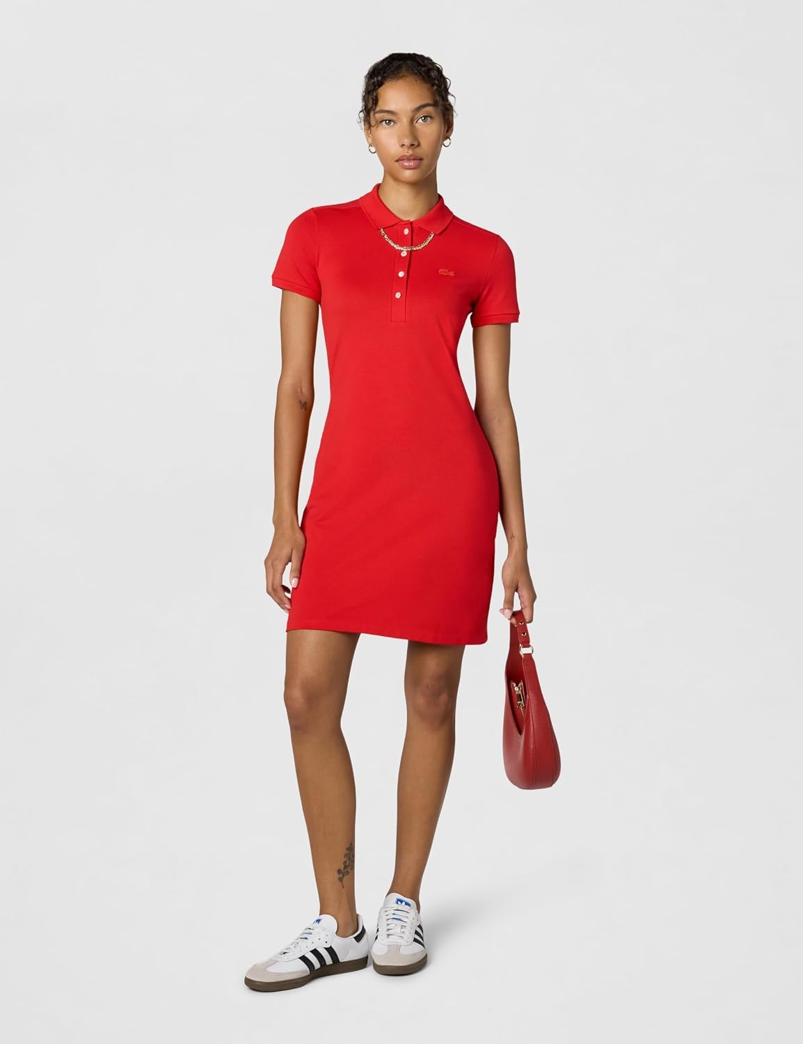 image:imageLacoste Womens Slim Fit Stretch Petit Piqu Polo DressFireman Red