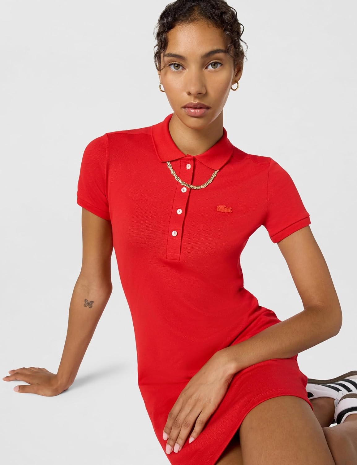 image:imageLacoste Womens Slim Fit Stretch Petit Piqu Polo DressFireman Red