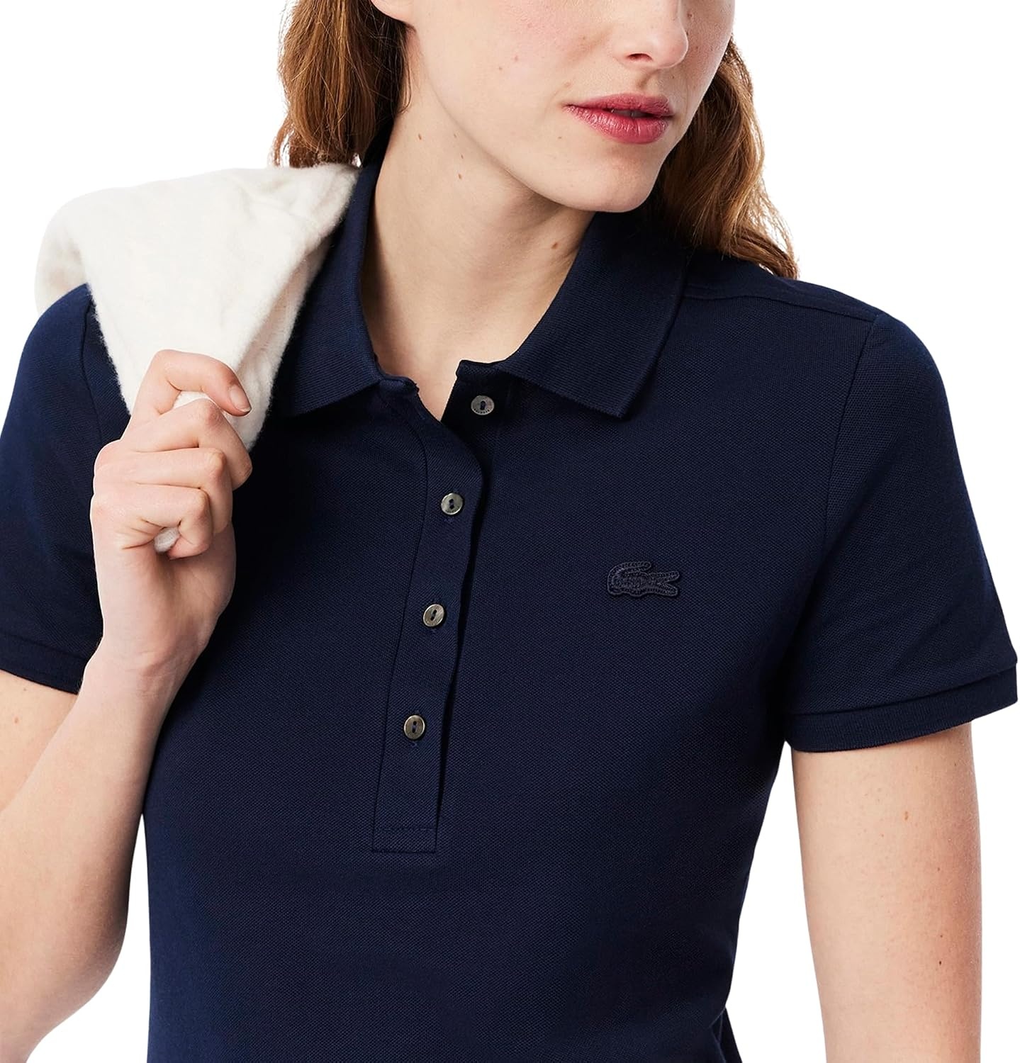 image:imageLacoste Womens Slim Fit Stretch Petit Piqu Polo DressNavy Blue