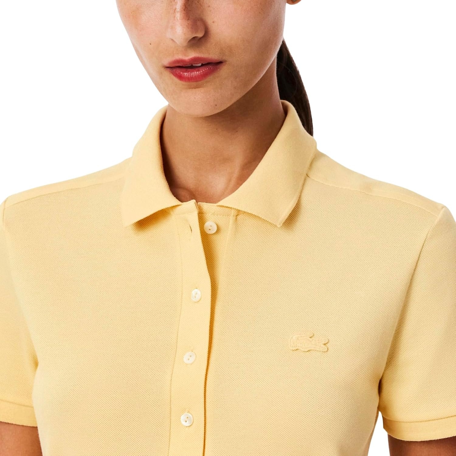 image:imageLacoste Womens Slim Fit Stretch Petit Piqu Polo DressSesame Yellow