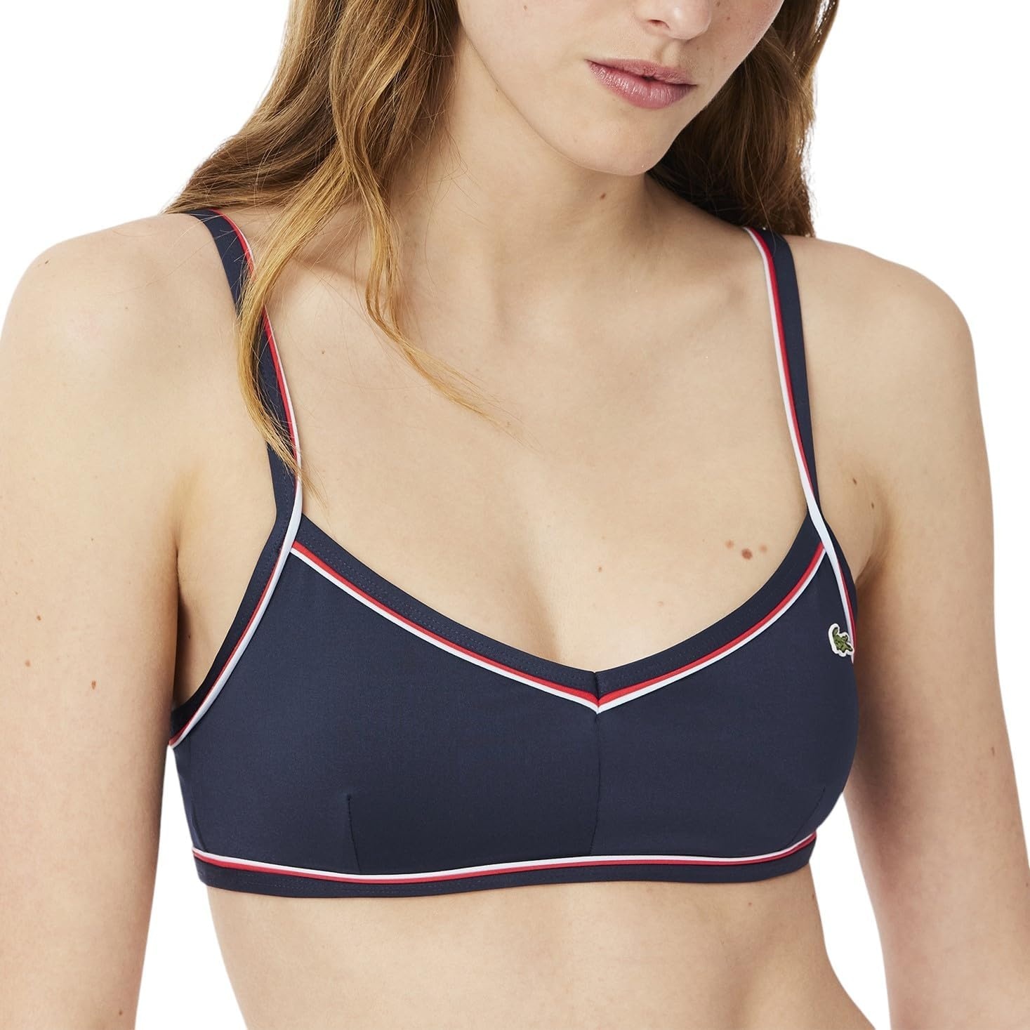 image:imageLacoste Womens Trim Accent Swim TopNavy BlueRedWhite