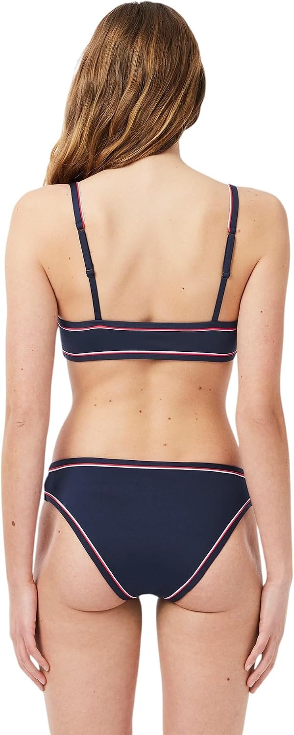 image:imageLacoste Womens Trim Accent Swim TopNavy BlueRedWhite