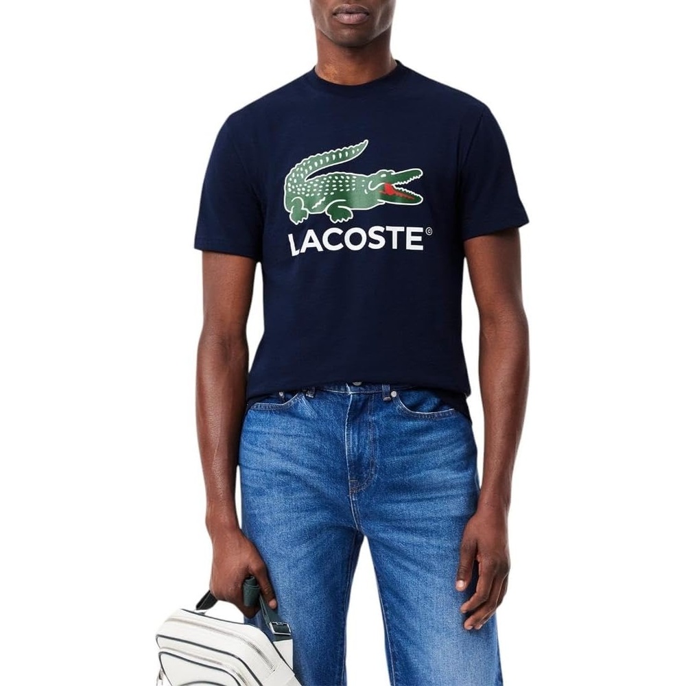 image:imageLacoste Cotton Jersey Signature Print TShirtNavy Blue