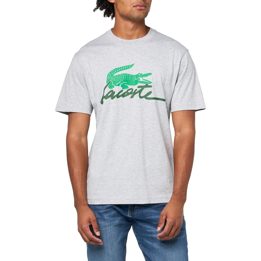image:imageLacoste Cotton Jersey Signature Print TShirtSilver Chine Signature