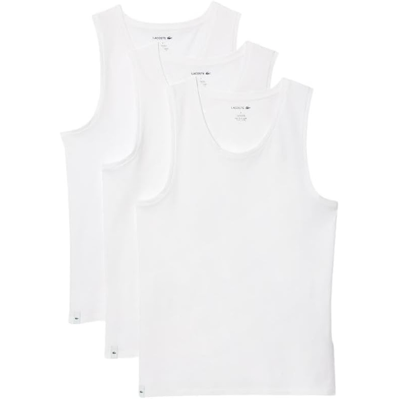 image:imageLacoste Mens 100 Cotton Regular Fit Crew Neck Tank Top 3packWhite