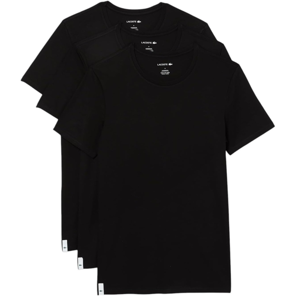 image:imageLacoste Mens 100 Cotton Slim Fit Crew Neck Undershirt 3packBlack