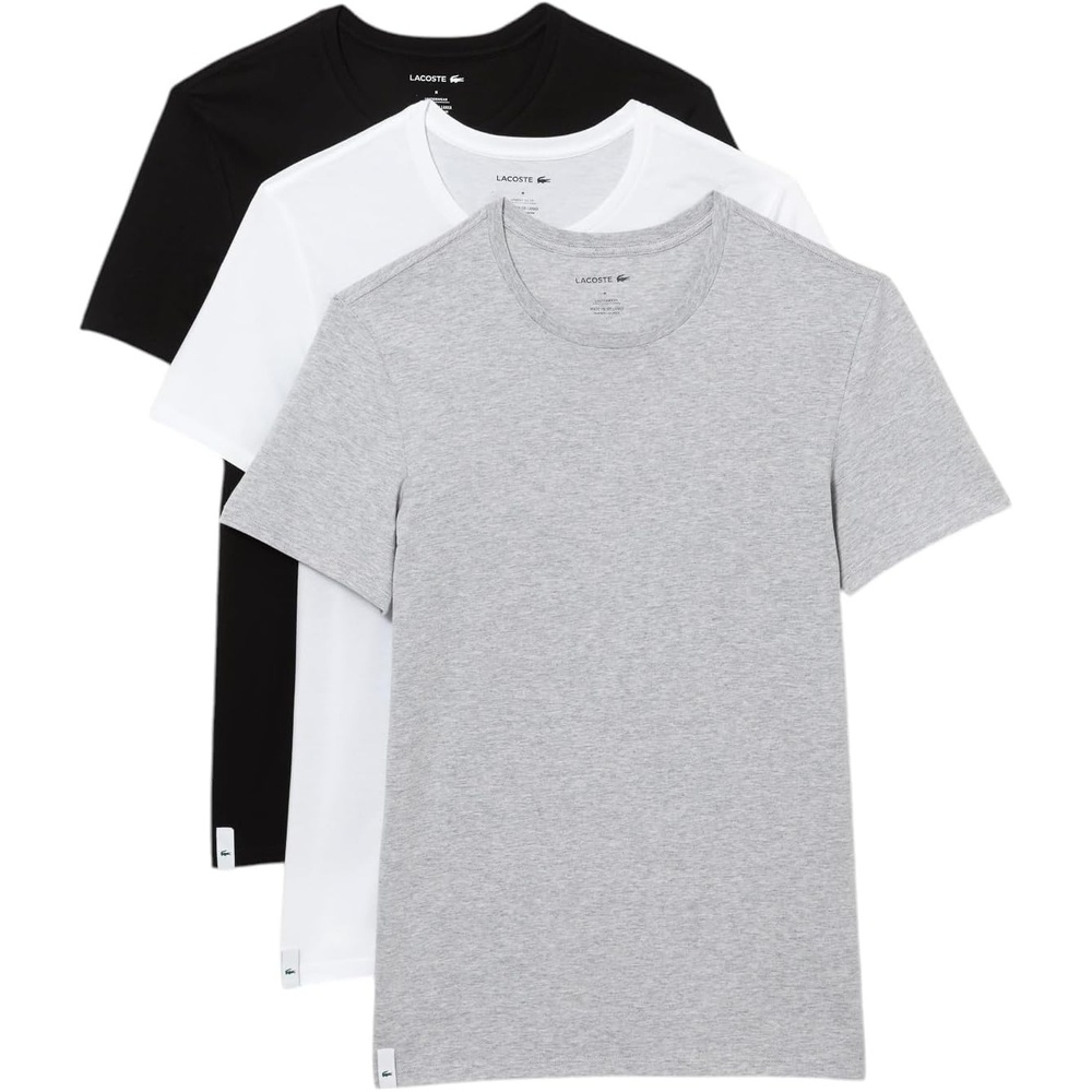 image:imageLacoste Mens 100 Cotton Slim Fit Crew Neck Undershirt 3packWhiteDove GreyBlack