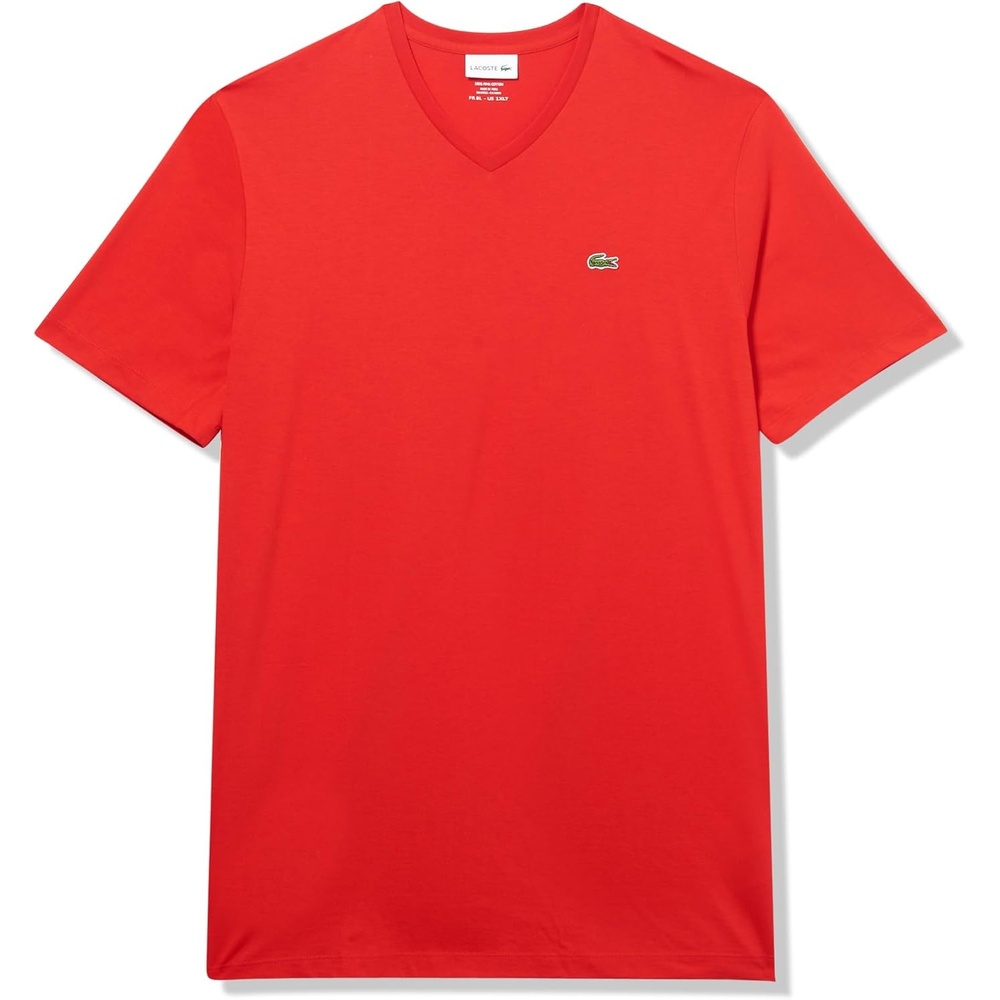 image:imageLacoste Mens Big amp Tall Regular Fit Ribbed VNeck TShirtRed