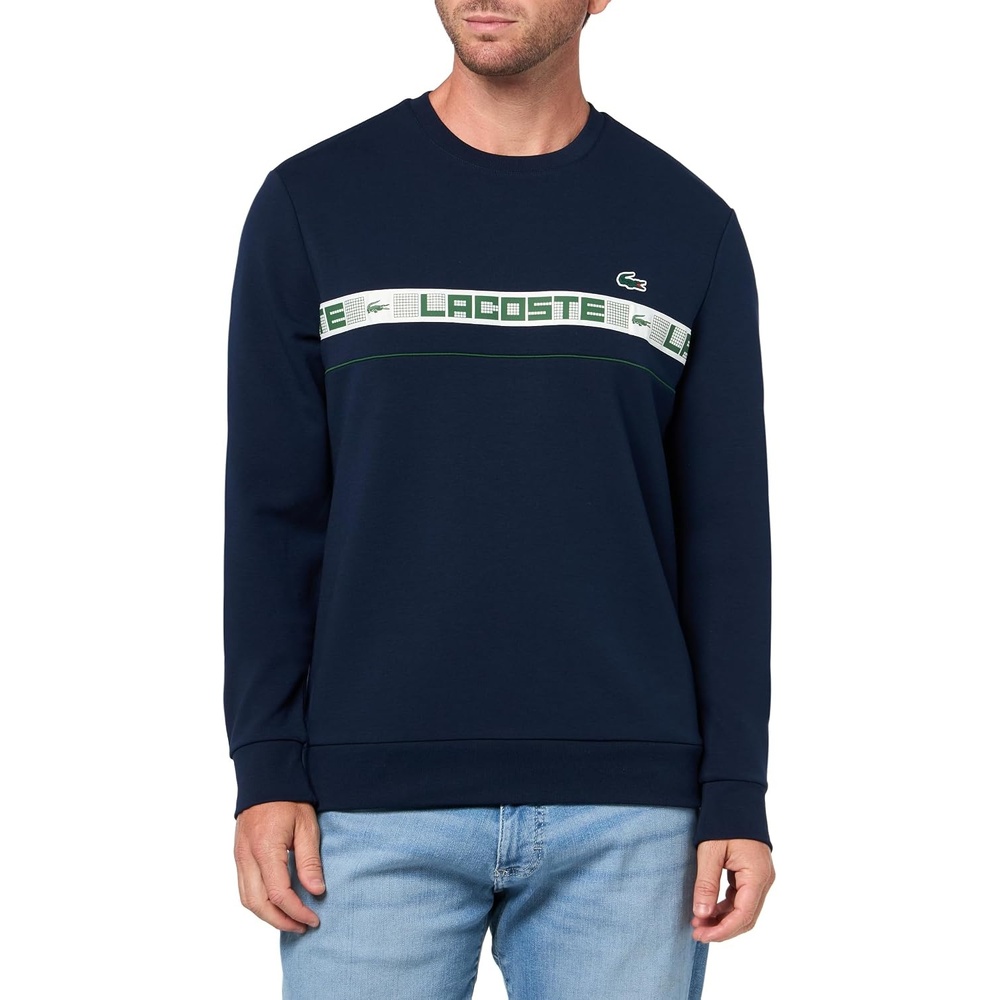image:imageLacoste Mens Branded Stripe Tennis SweatshirtNavy Blue