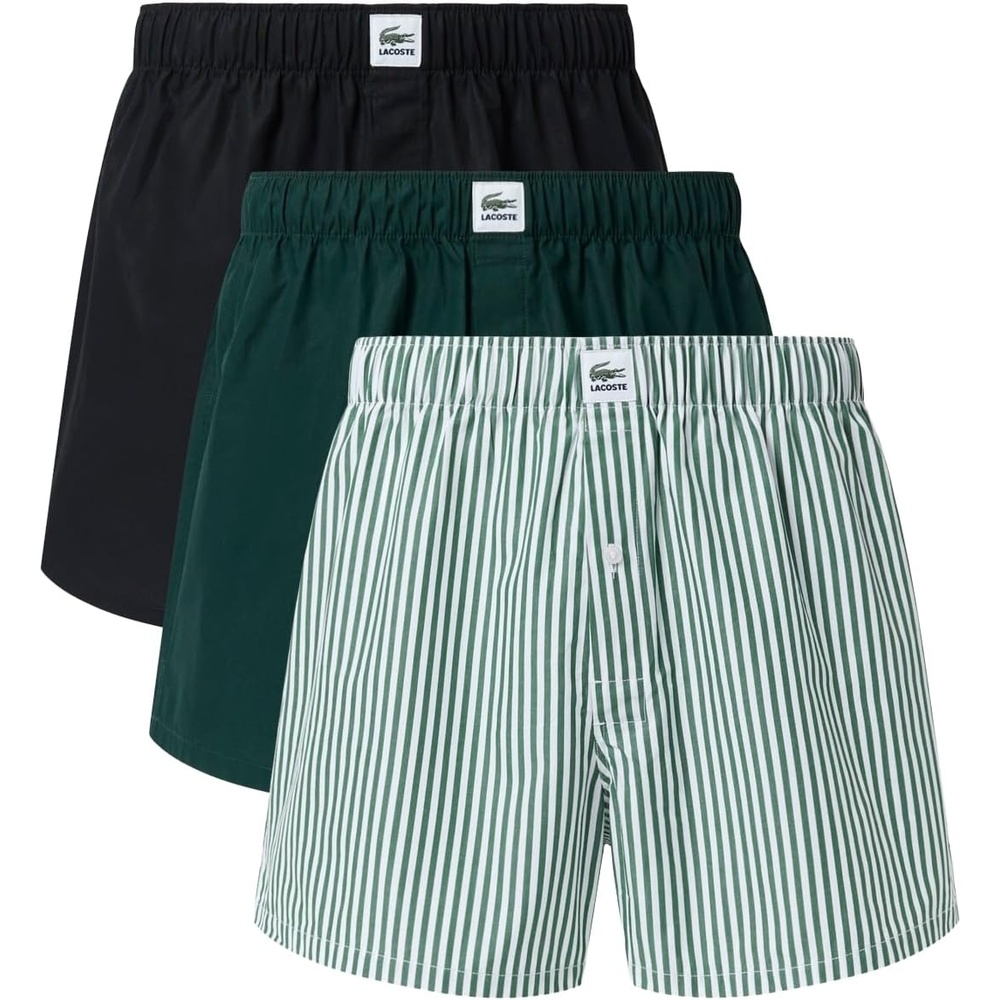 image:imageLacoste Mens COTTON POPLIN BOXERS 3 PACKGreenWhiteSinopleBlack