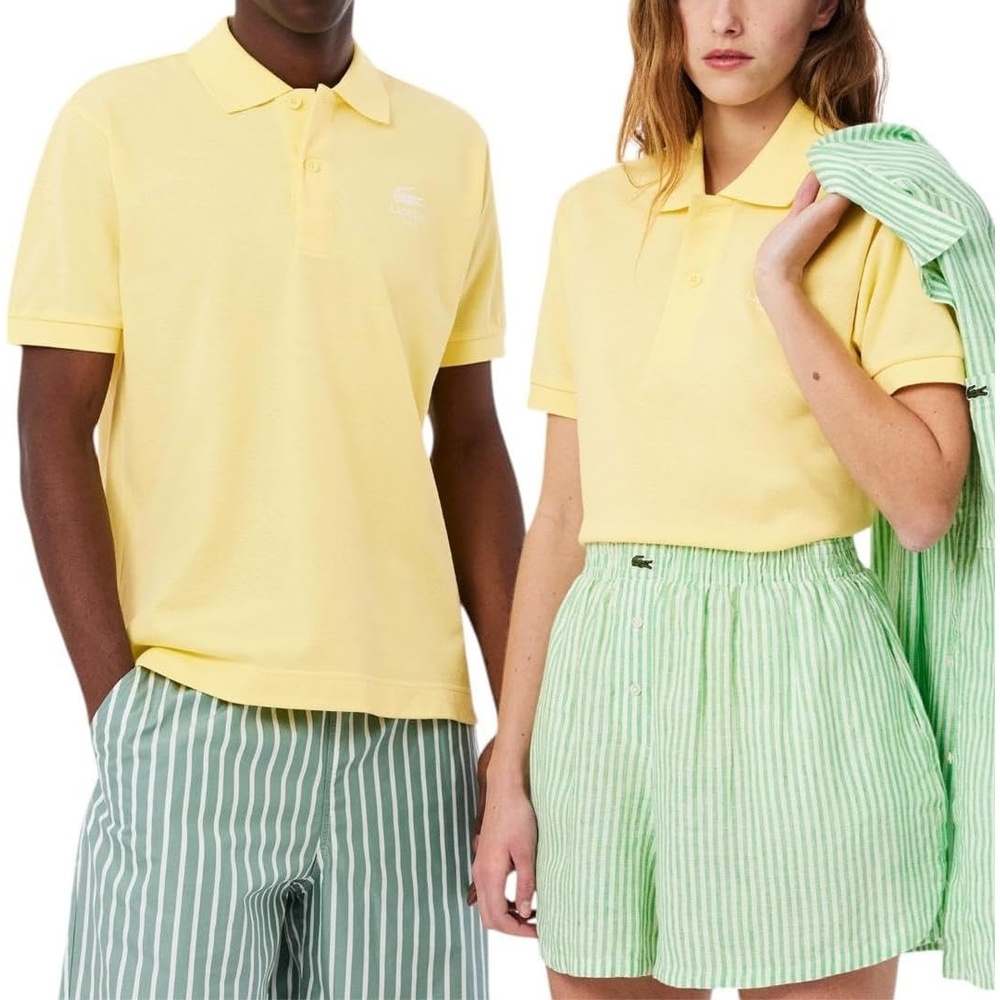 image:imageLacoste Mens Classic Fit Signature Print L1212 Polo ShirtYellow