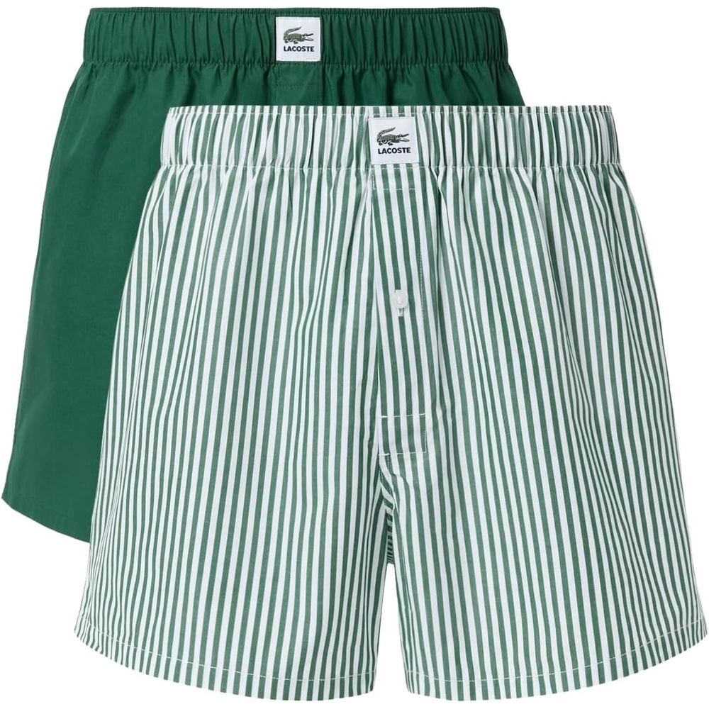 image:imageLacoste Mens Cotton Poplin Boxers 2packGreenWhiteSinople