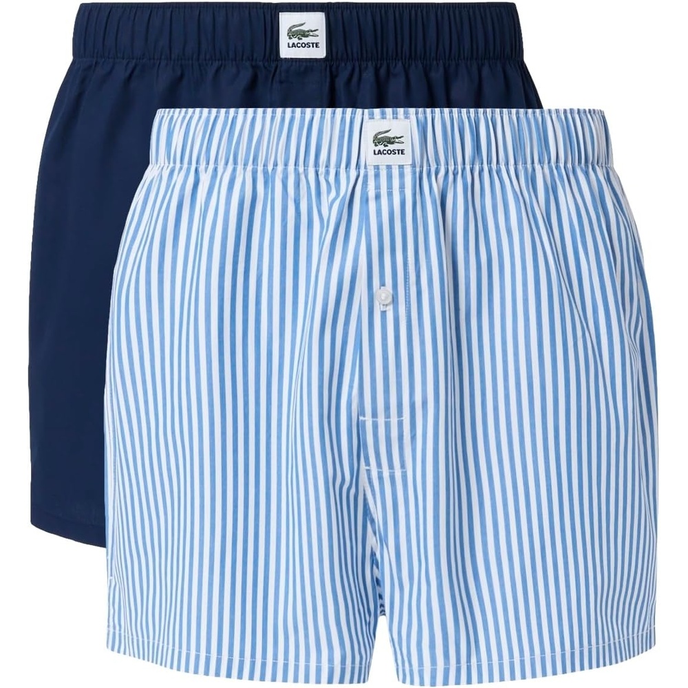 image:imageLacoste Mens Cotton Poplin Boxers 2packVaporousWhiteNavy Blue