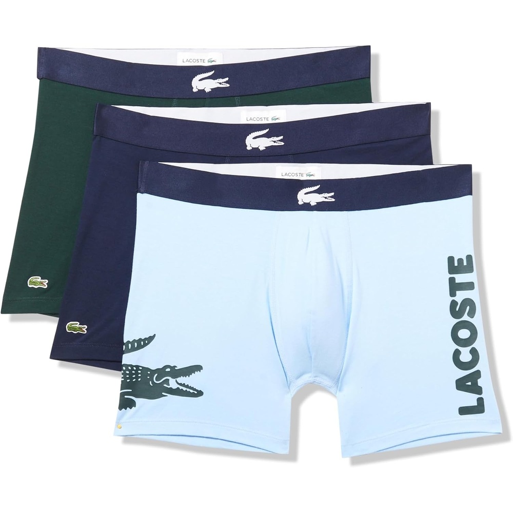 image:imageLacoste Mens Cotton Stretch Big Croc Print Boxer Briefs 3packBlueDark GreenNavy Blue