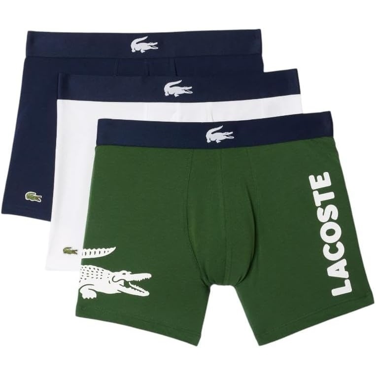 image:imageLacoste Mens Cotton Stretch Big Croc Print Boxer Briefs 3packDusty OliveNavy BlueWhite
