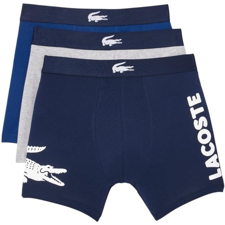 image:imageLacoste Mens Cotton Stretch Big Croc Print Boxer Briefs 3packNavy BlueWhiteDove Grey