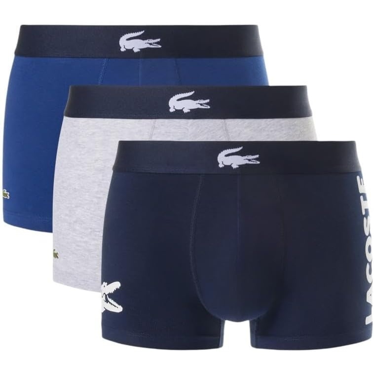 image:imageLacoste Mens Cotton Stretch Big Croc Print Trunks 3packNavy BlueWhiteDove Grey