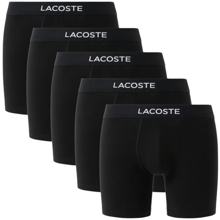 image:imageLacoste Mens Cotton Stretch Essentials Boxer Briefs 5packBlack With Black Waistbands