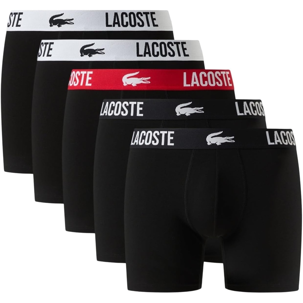 image:imageLacoste Mens Cotton Stretch Essentials Boxer Briefs 5packBlackBlackRedWhite