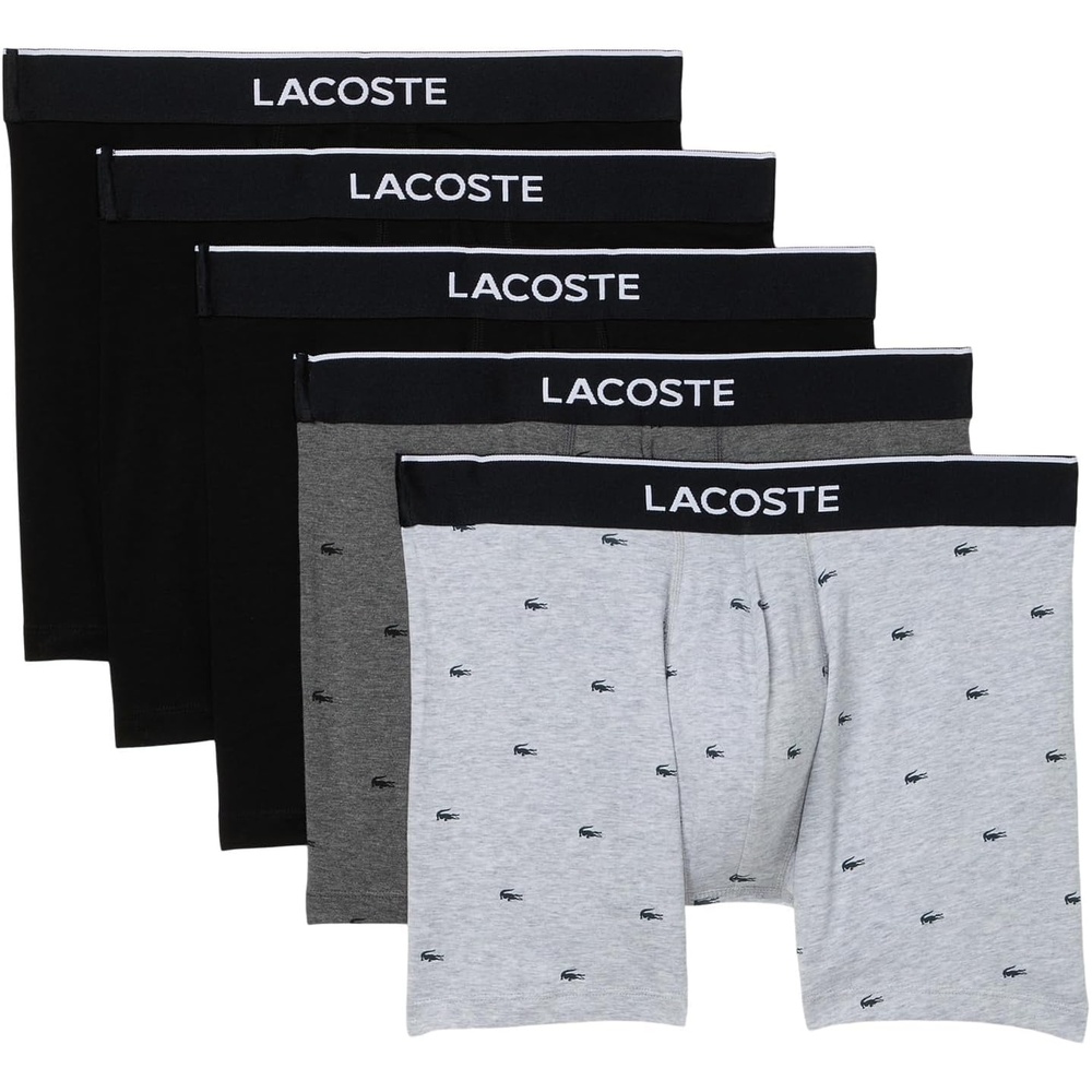 image:imageLacoste Mens Cotton Stretch Essentials Boxer Briefs 5packBlackPitch ChineSilver