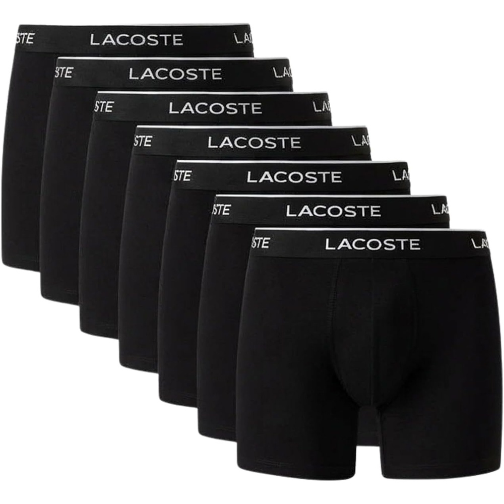 image:imageLacoste Mens Cotton Stretch Essentials Boxer Briefs 7packBlack With Black Waistbands New