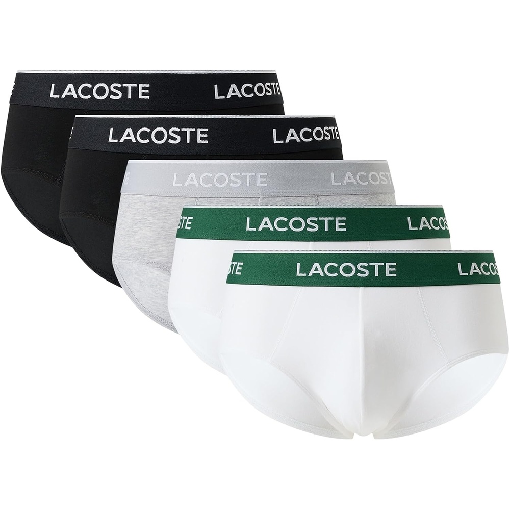 image:imageLacoste Mens Cotton Stretch Essentials Briefs 5pack Amazon ExclusivesBlackWhiteSilver Chine
