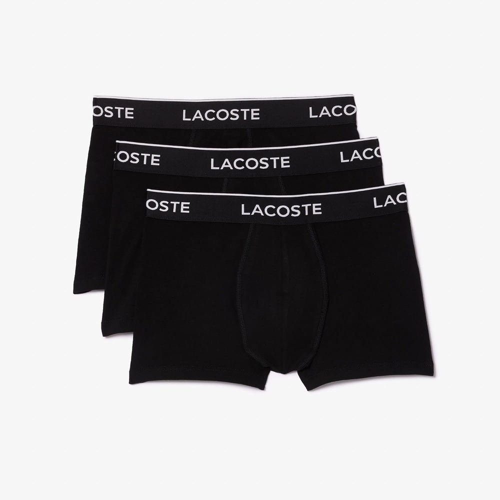 image:imageLacoste Mens Cotton Stretch Essentials Trunks 3packBlack With Black Waistbands New