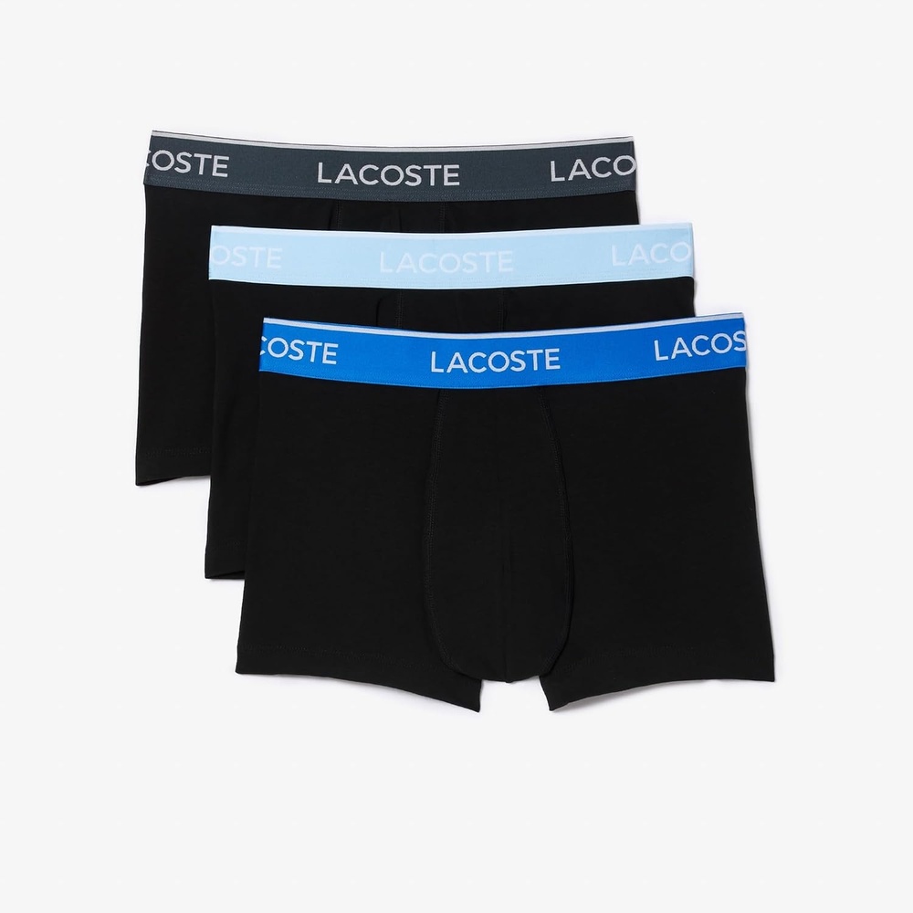 image:imageLacoste Mens Cotton Stretch Essentials Trunks 3packBlack With Ocean BlueSky MistGraphite Waistbands