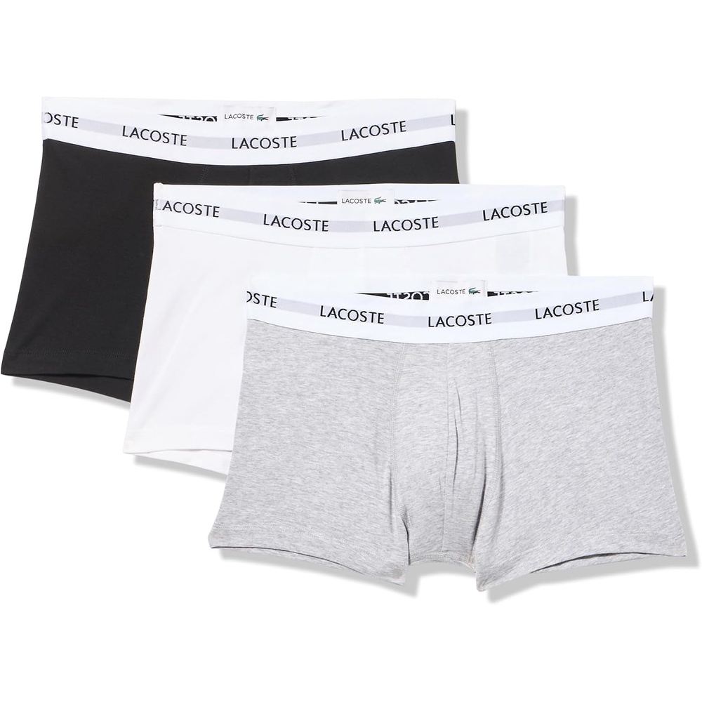 image:imageLacoste Mens Cotton Stretch Essentials Trunks 3packBlackWhiteDove Grey