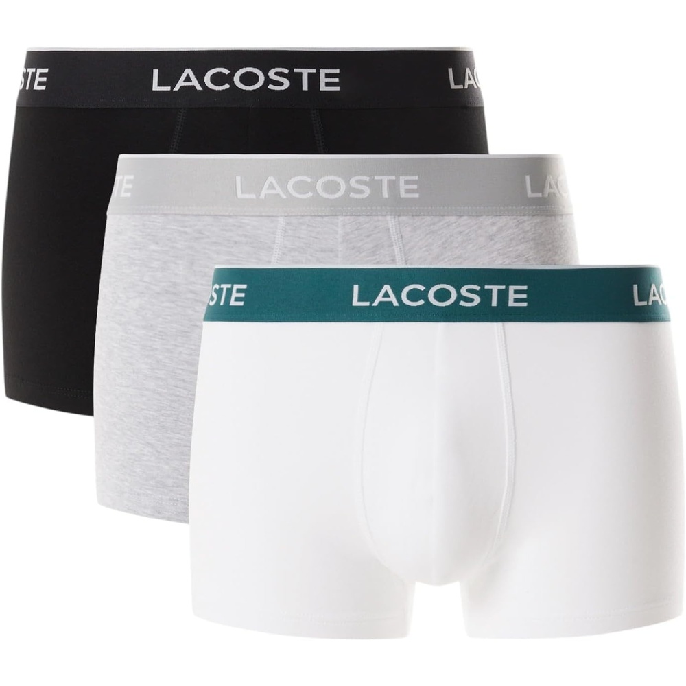 image:imageLacoste Mens Cotton Stretch Essentials Trunks 3packBlackWhiteGrey