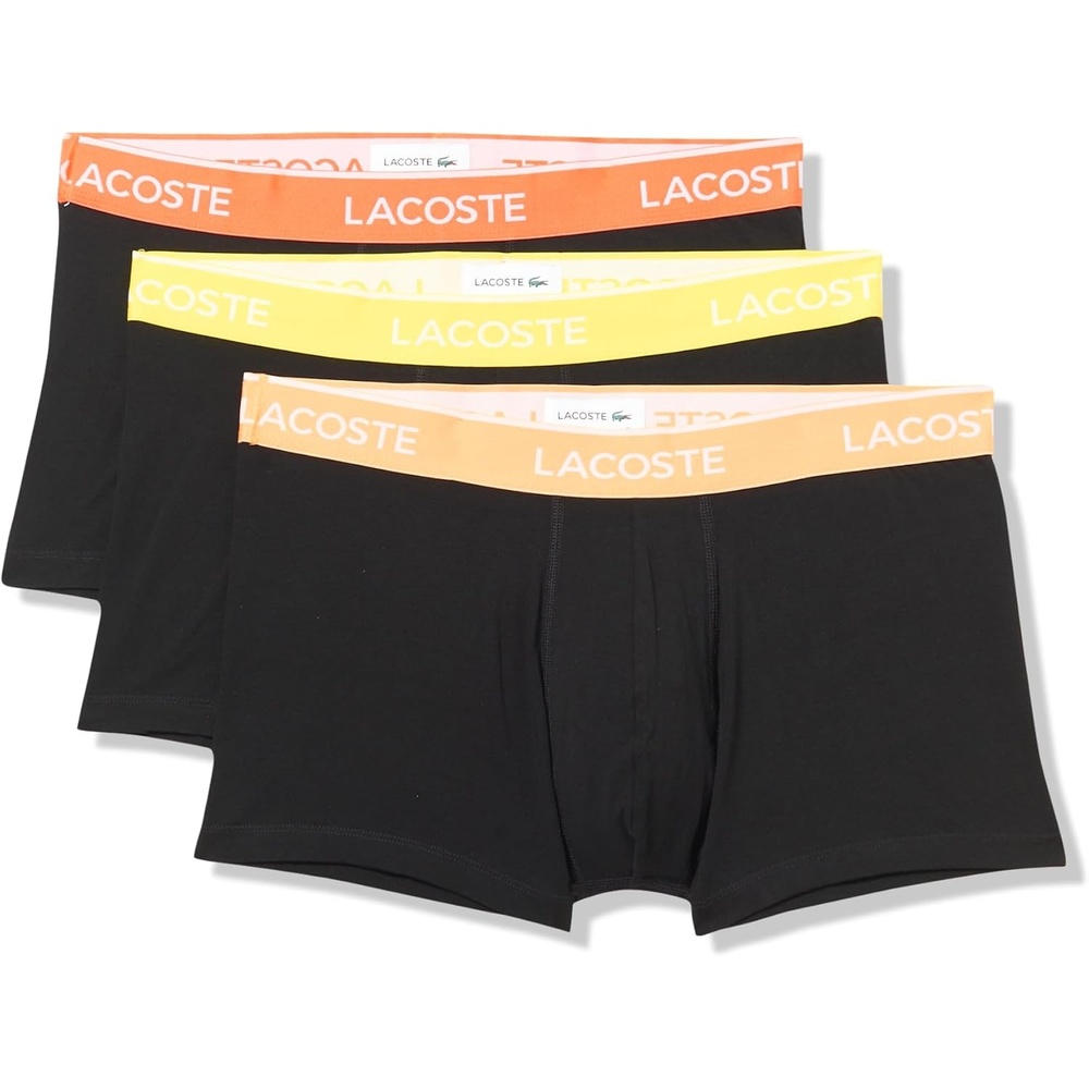image:imageLacoste Mens Cotton Stretch Essentials Trunks 3packBlackYellowRed