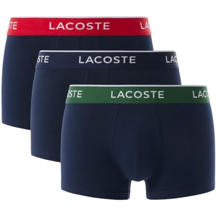 image:imageLacoste Mens Cotton Stretch Essentials Trunks 3packNavy BlueGreenRed