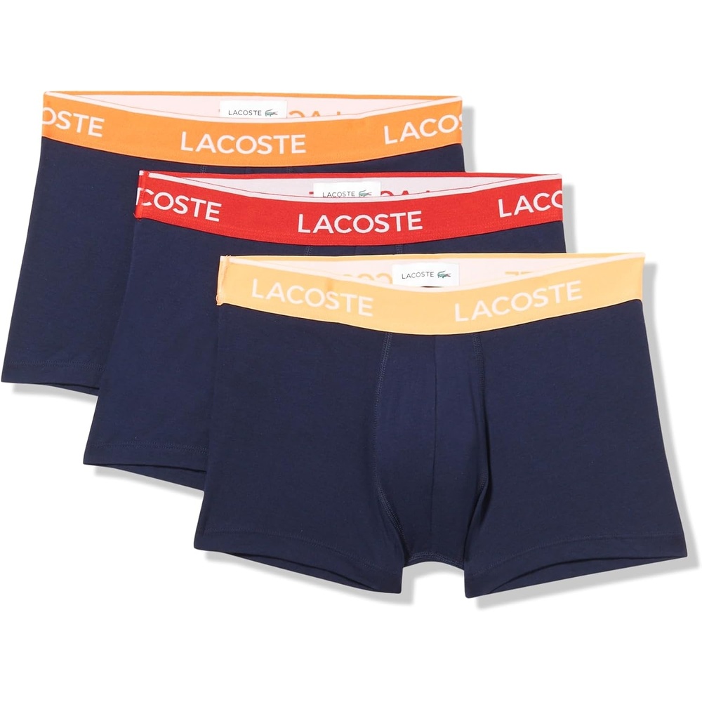 image:imageLacoste Mens Cotton Stretch Essentials Trunks 3packNavy BlueOrangeRed New