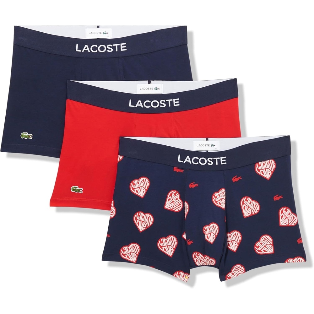 image:imageLacoste Mens Cotton Stretch Essentials Trunks 3packRedWhiteNavy Blue