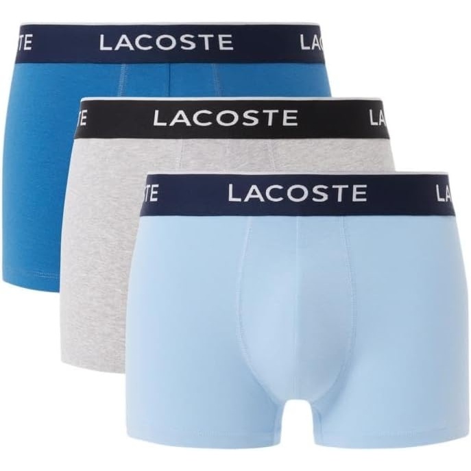 image:imageLacoste Mens Cotton Stretch Essentials Trunks 3packRoyal BlueLight BlueGrey