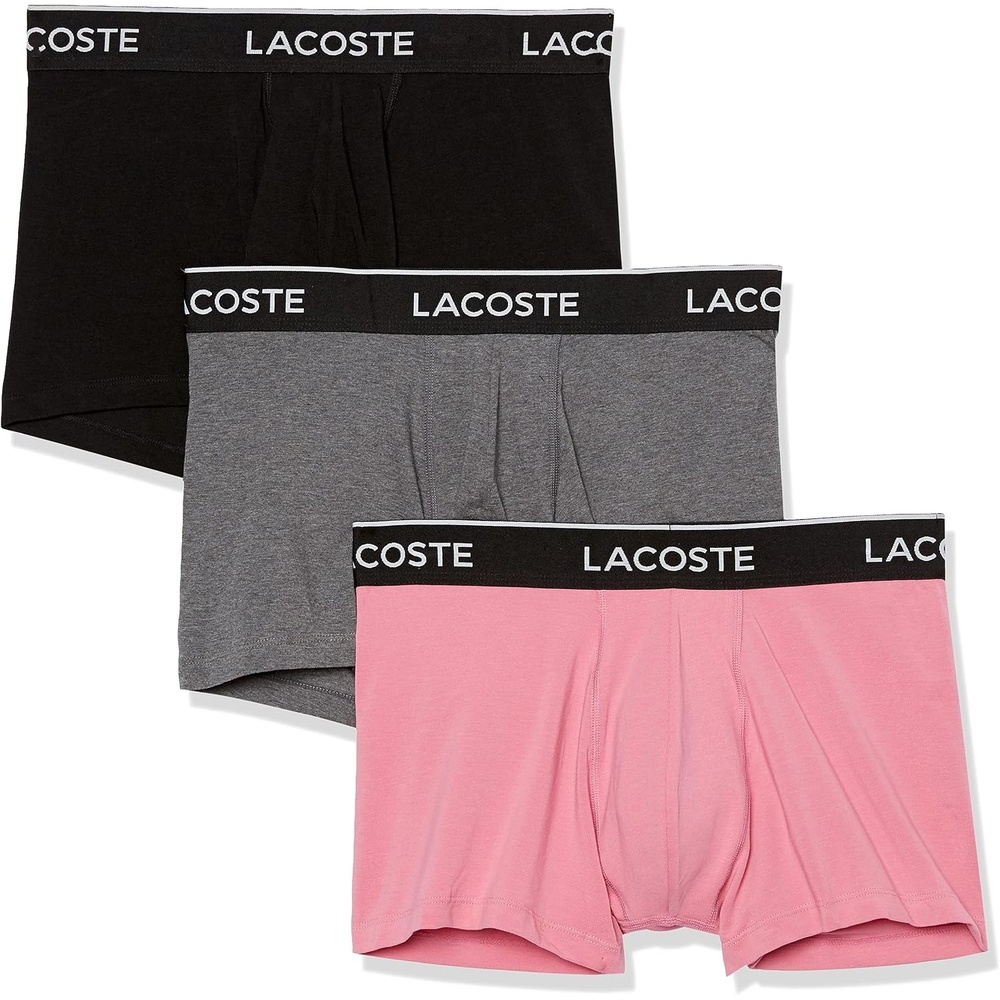 image:imageLacoste Mens Cotton Stretch Essentials Trunks 3packSage GreyBlackMidnight Smoke